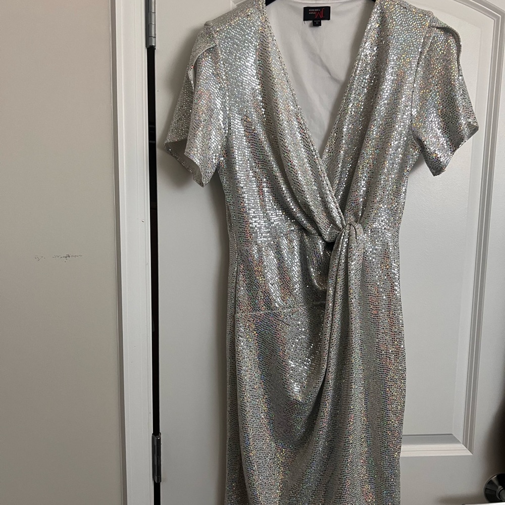 Silver Sequin Wrap Dress